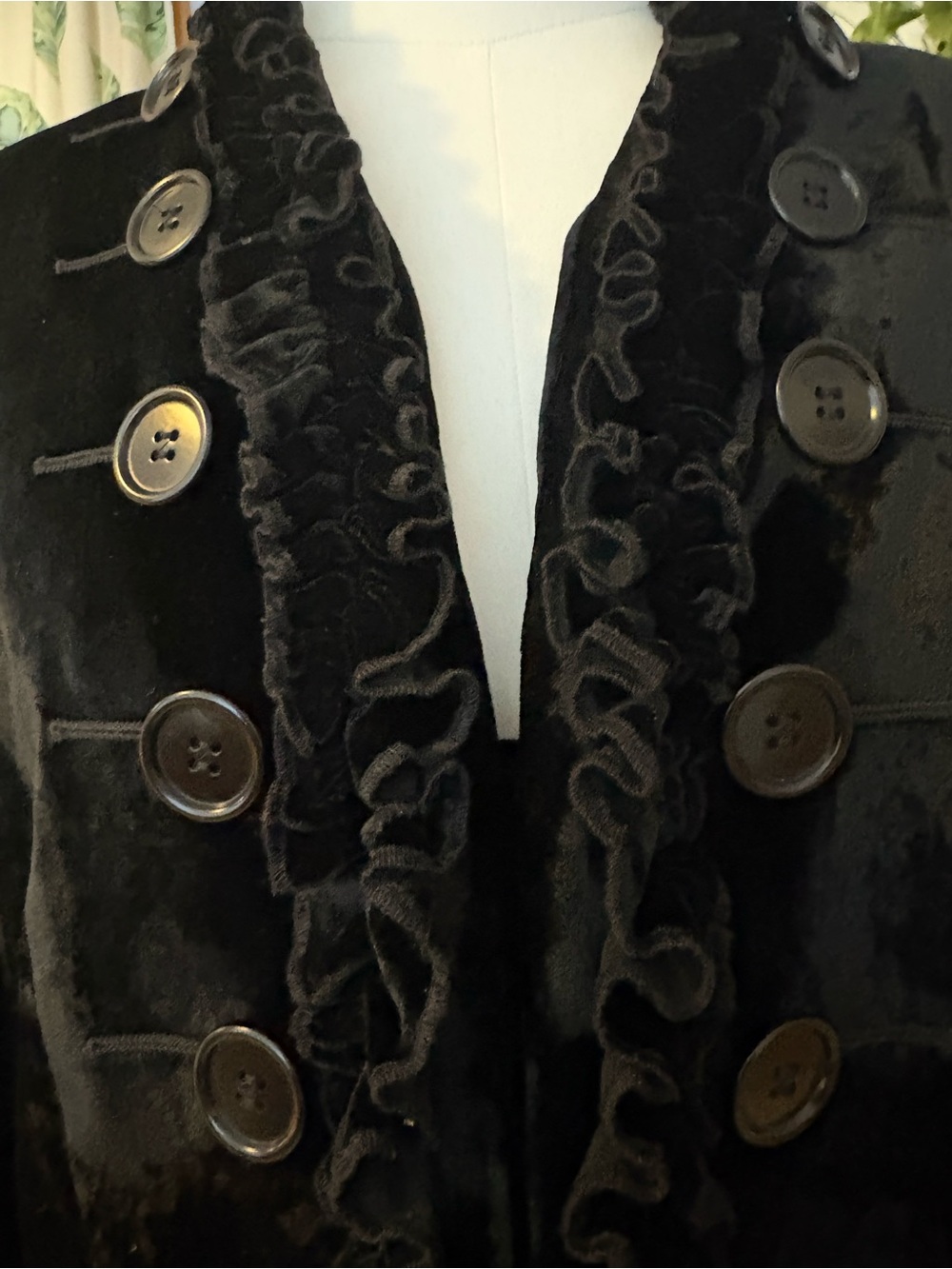VINTAGE SCAPA Black Velvet Frock Coat Military Gothic Victorian Long Jacket(12) - Picture 8 of 16